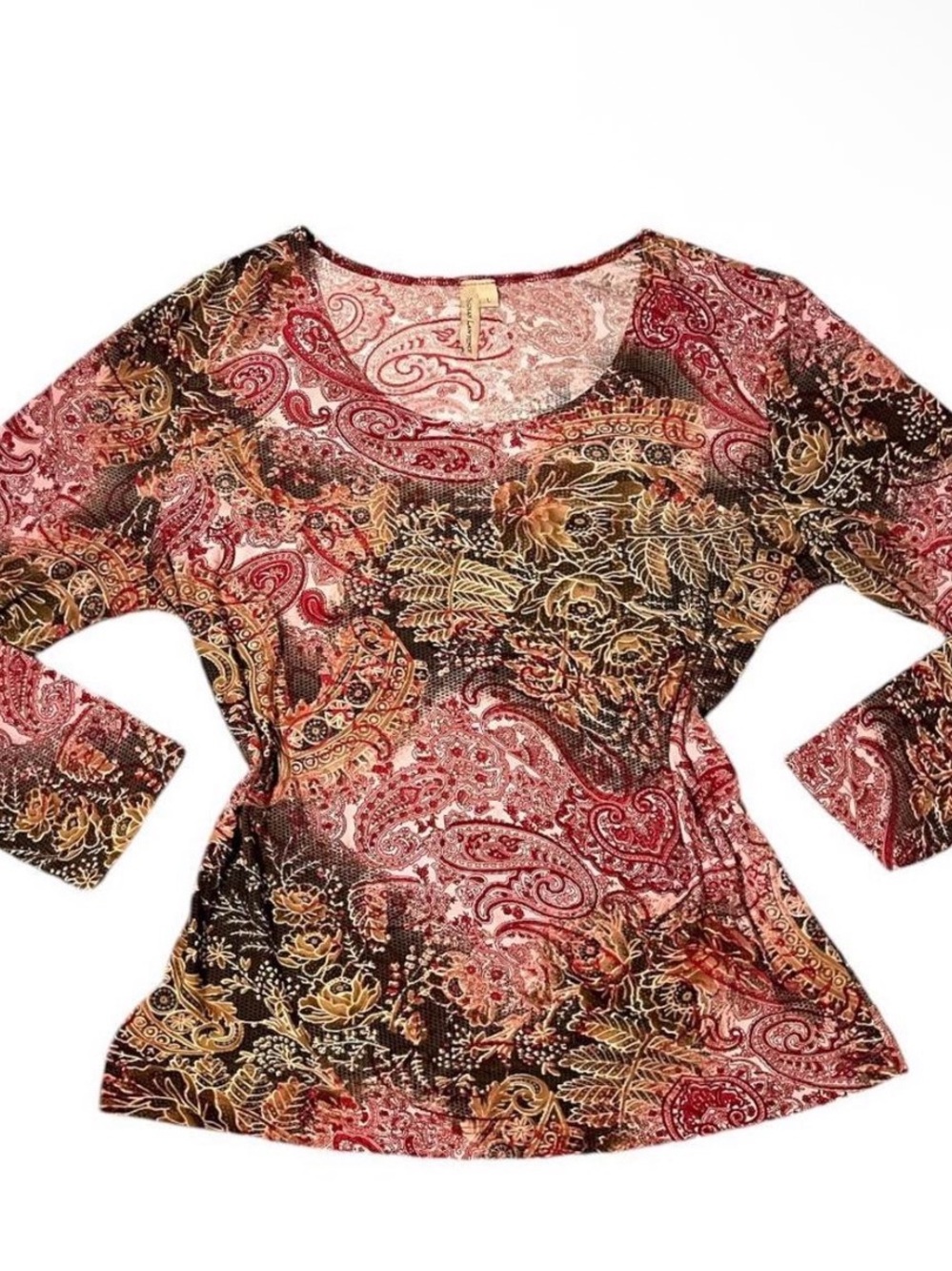 Susan Lawrence Y2K paisley pink three quarter sleeve top